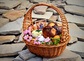 Easter basket on the gray stone background