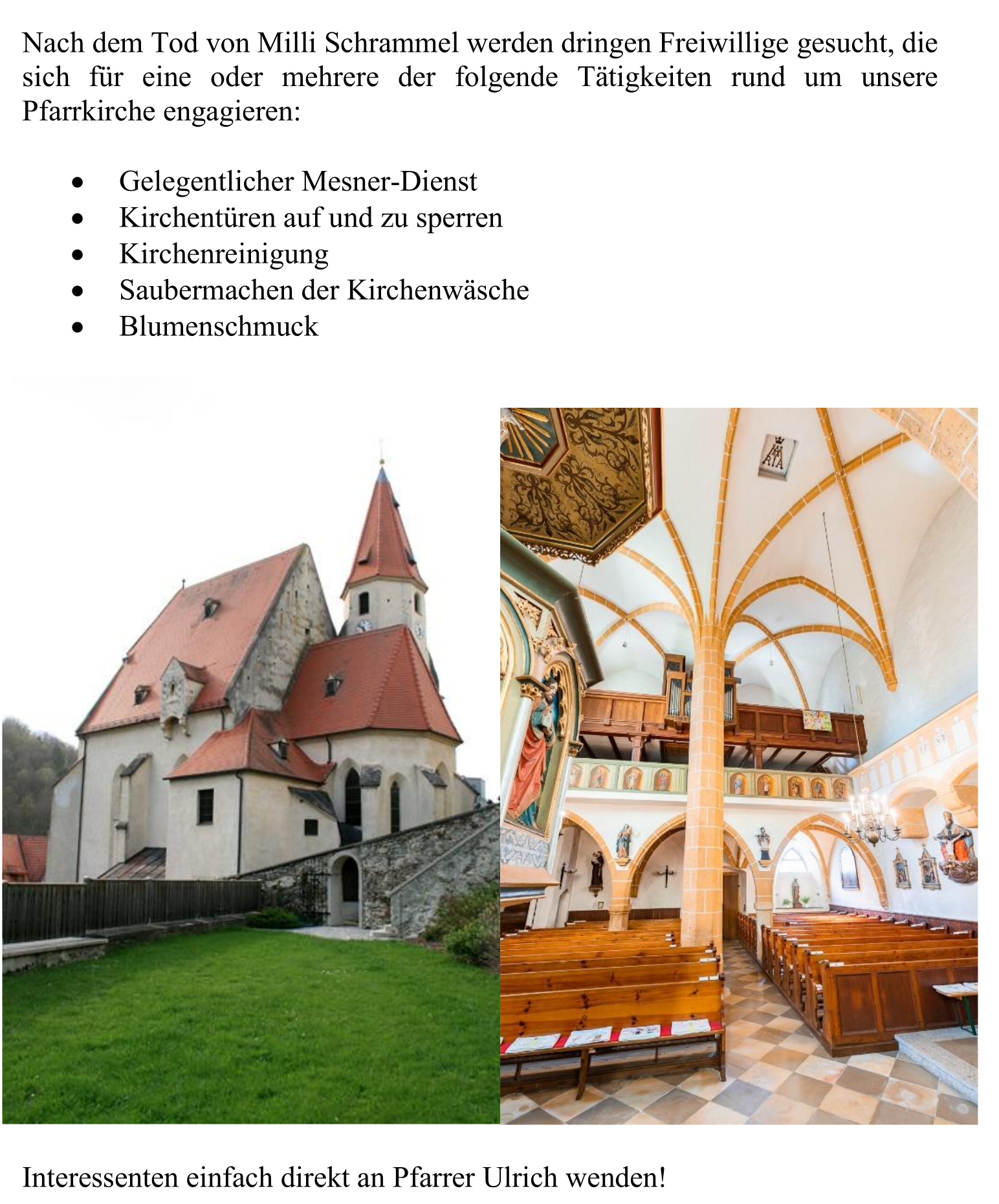 Helfer gesucht / Pfarre Edlitz