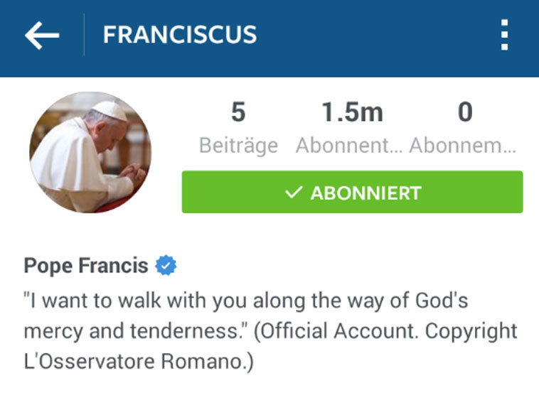 Instagramaccount von Papst Franziskus