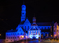 Augsburg, Germany - June 20, 2015: The St. Ulrich Basilica is illuminated in blue at night during the festival “the long night of lights” in Augsburg, Germany. Augsburg is an ancient roman city that dates back to 15 before Christ.  