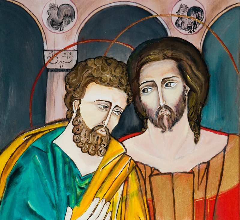 Jesus wird von Petrus verleugnet; Kreuzweg - modern adaptierter byzantinischer Stil