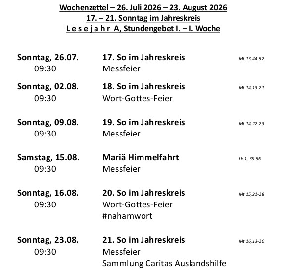 Wochenzettel Seite 1 / Pfarre Machstraße