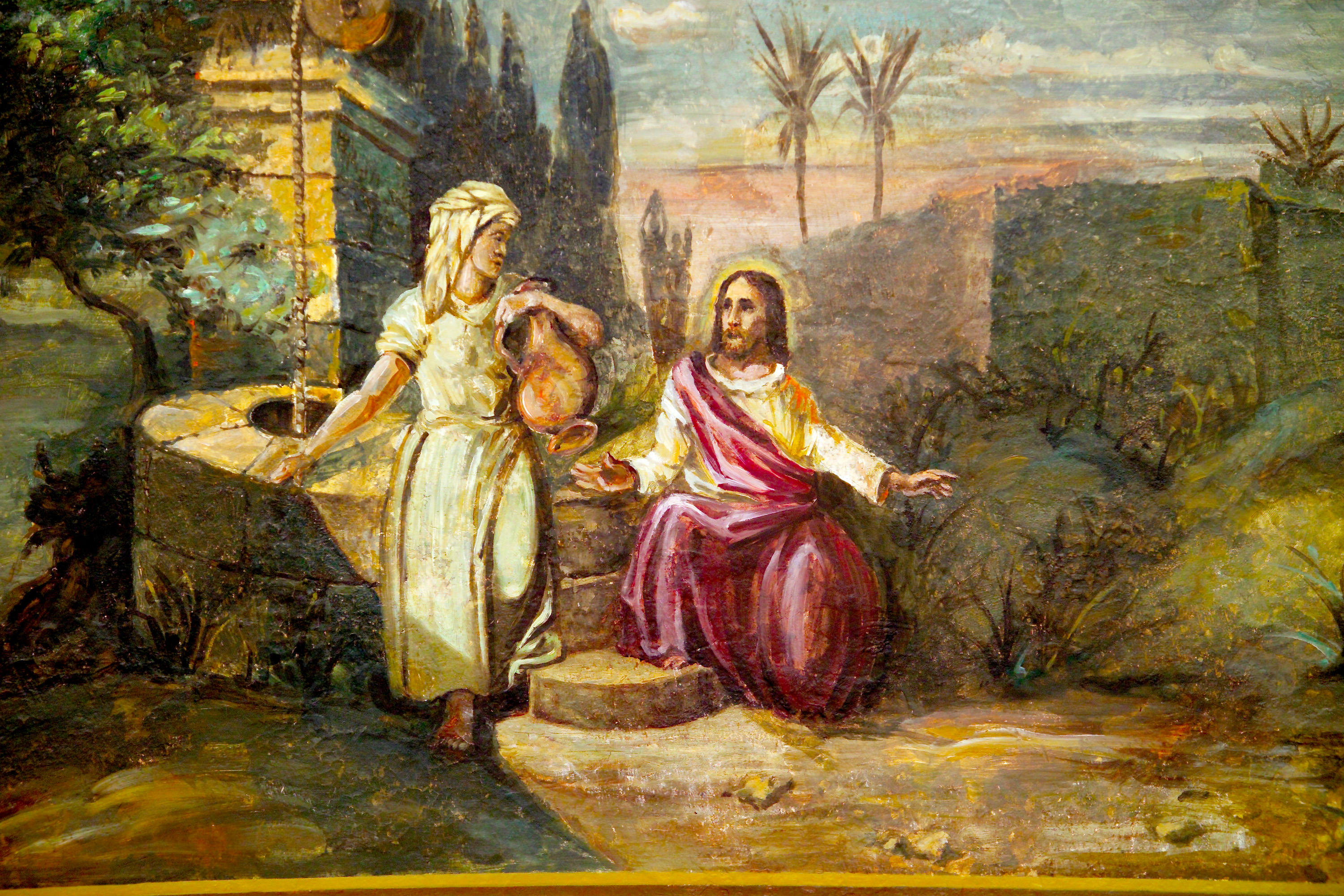 Jesus und die Frau am Jakobsbrunnen; Österr. Hosp.      Jerusalem, 21.3.2004        © Franz Josef Rupprecht; A-7123 Mönchhof; Bank: Raiffeisenbank Mönchhof (BLZ: 33054), Konto.-Nr.: 17.608