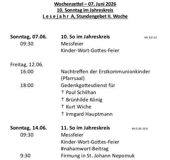 Wochenzettel Seite 1 / Pfarre Machstraße
