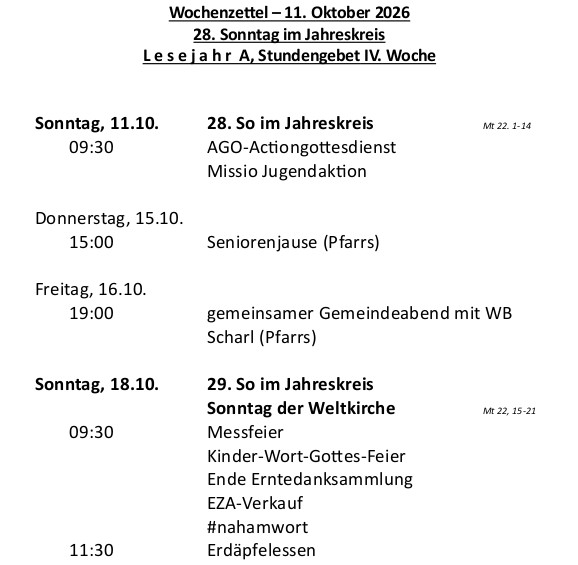 Wochenzettel Seite 1 / Pfarre Machstraße