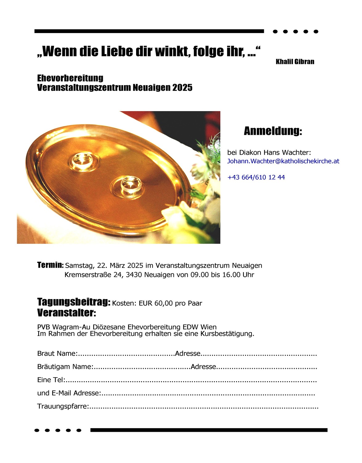 Ehevorbereitung 2025 / Diakon Hans Wachter