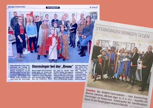 Unterheiligenstädter Sternsinger als Medienstars / Kronen Zeitung / KURIER Unterheiligenstädter Sternsinger als Medienstars