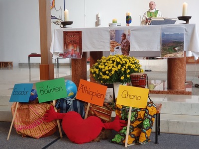 Symbole für die Projekte in Eduador, Bolivien, Äthiopien und Ghana