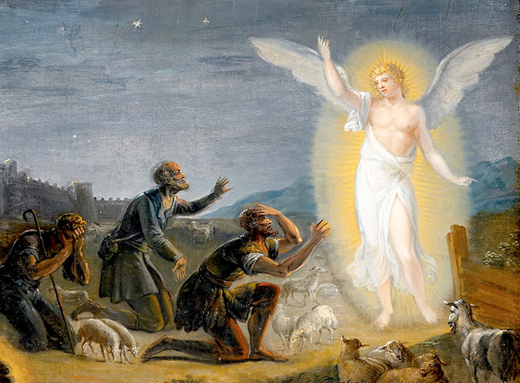Der Engel verkündet den Hirten von Bethlehem die Geburt Christi.