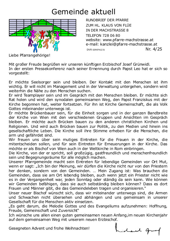 Pfarrblatt Seite 1 / Pfarre Machstraße