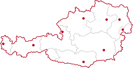 Es wird in einer unbeschrifteten Karte von Österreich mit roten Punkten gezeigt, wo die Hauptstädte mit den Sitzen der einzelnen Diözesen zu verordnen sind.