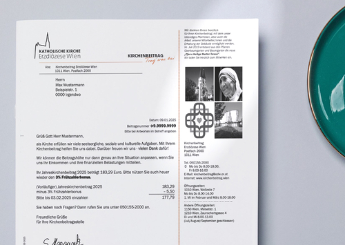 Pfarrbotschaft auf der Kirchenbeitragsnachricht