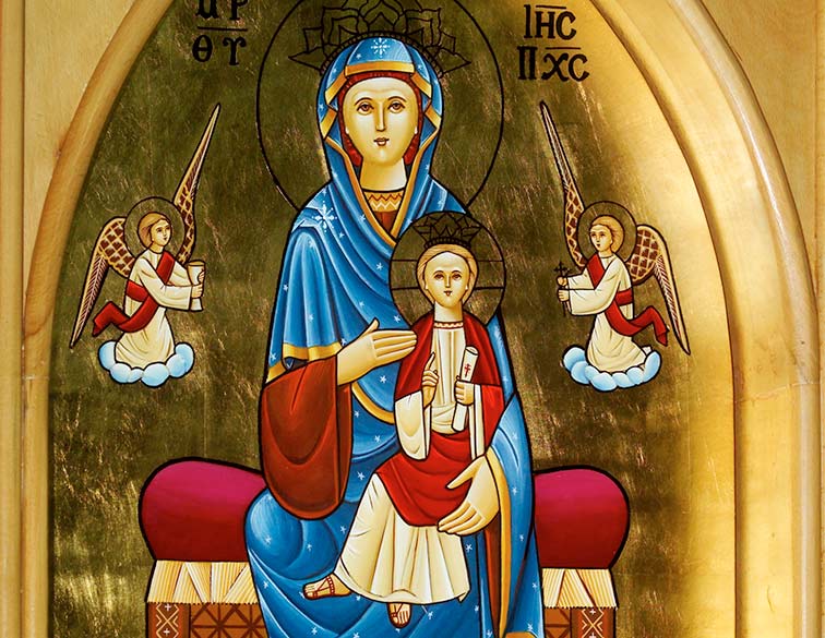 Muttergottes mit Jesukind; koptische Ikone.