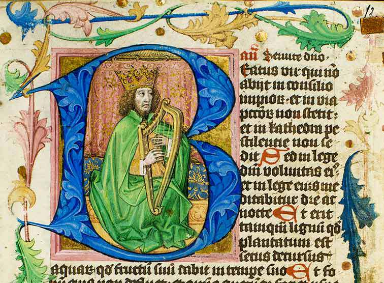 Der harfenspielende König David, gemalt vom Lehrbüchermeister