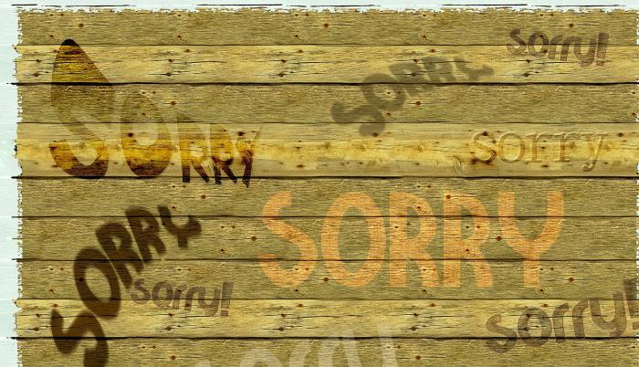 Schriftzug Sorry auf Holzlatten