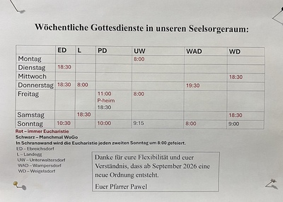 Gottesdienstordnung Sommer 2026
