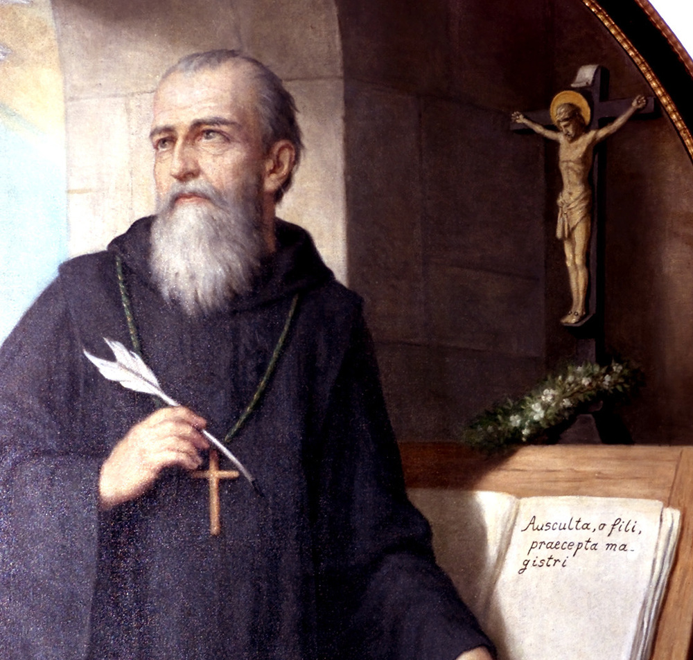 Hl. Benedikt v. Nursia, an der Ordensregel schreibend (Detail), 1926 von Hermann Nigg.