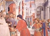 Detail aus den Fresken von Benozzo Gozzoli in San Gimignano