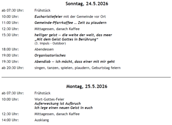 Tagesprogramm Sonntag und Montag