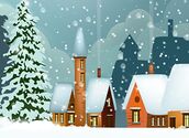 Snowy winter landscape with cottages and fir-trees vector illustration. Night country scene. Christmas or New Year concept. For websites, wallpapers, posters or banners