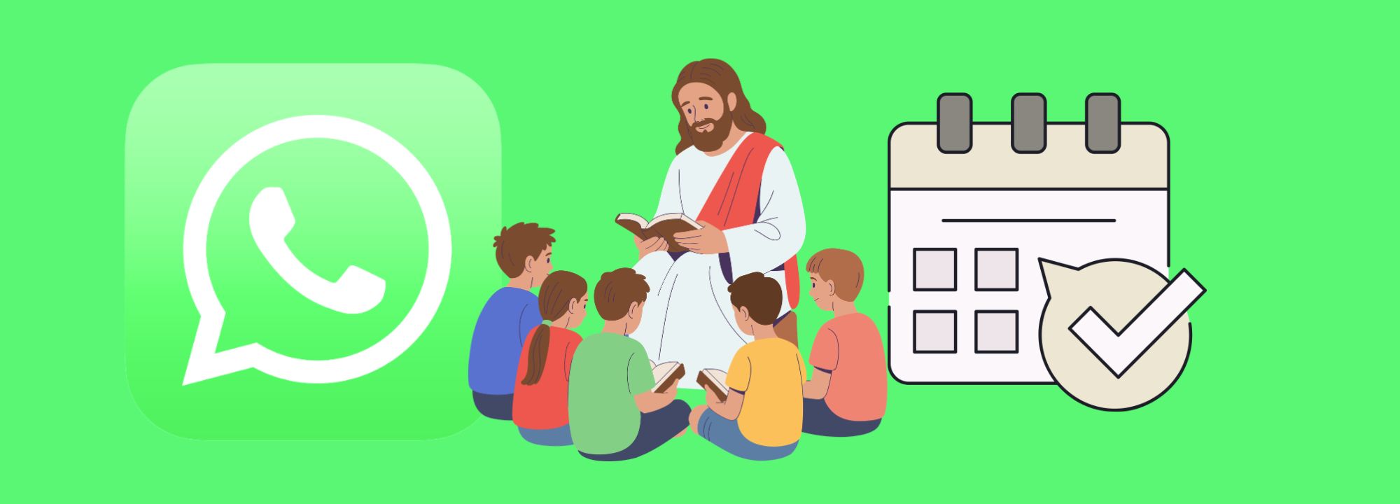 WhatsApp Symbol, Kinder und Jesus