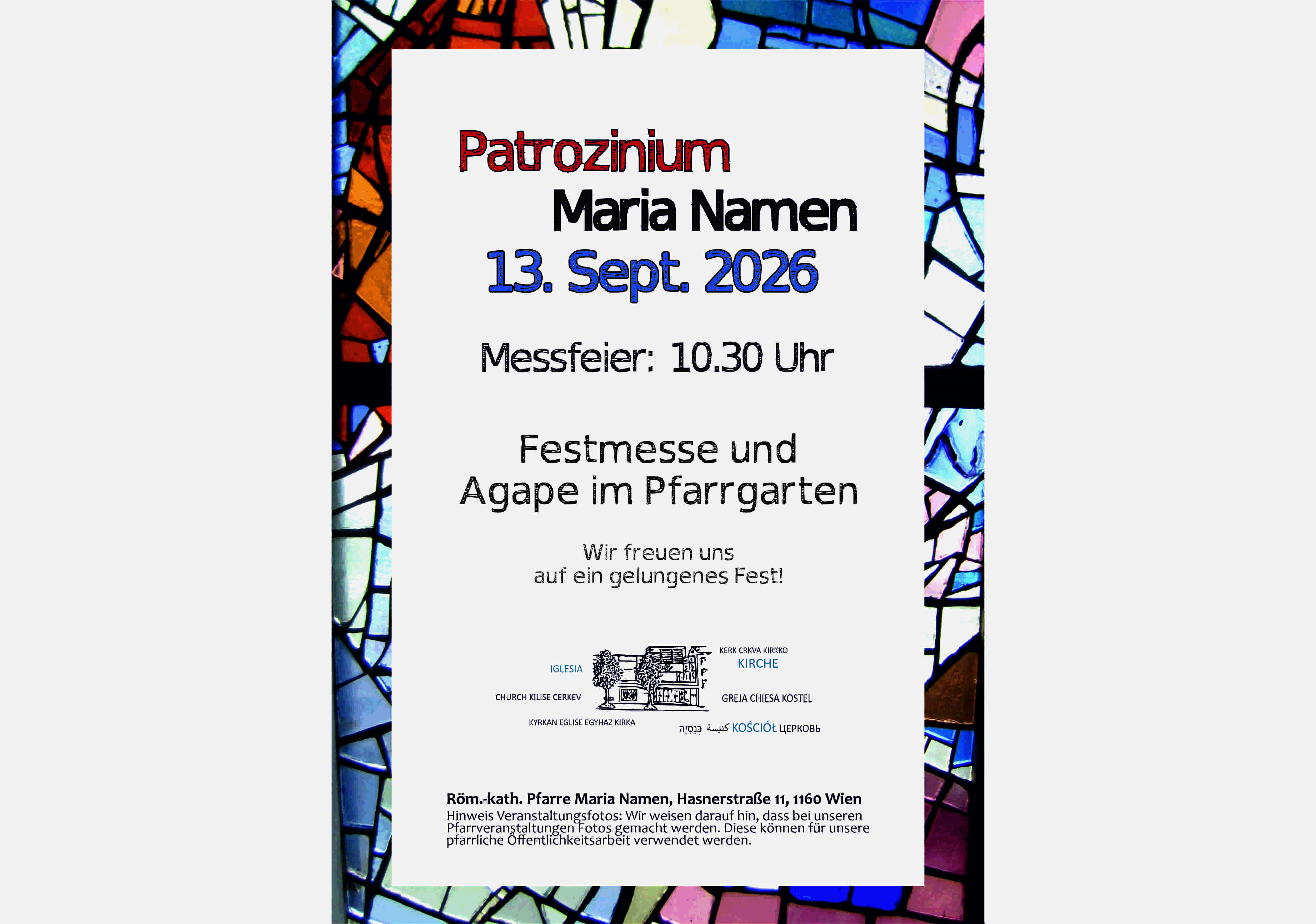 Einladung Patrozinium in Maria Namen