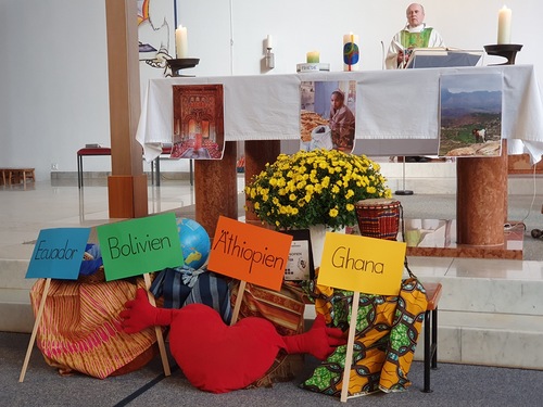 Symbole für die Projekte in Eduador, Bolivien, Äthiopien und Ghana