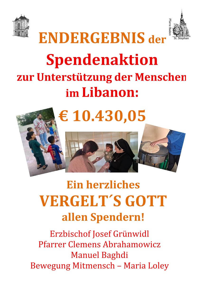 Danke für die Spenden - Libanon / Pfarre Baden St. Stephan