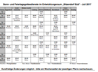 Gottesdienste Juli 2017