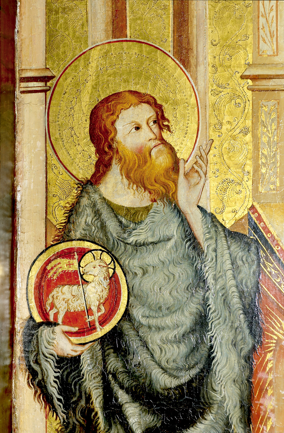 Johannes der Täufer (mit Lamm Gottes). R?ckseite des Verduner Altares, um 1330; Stift Klosterneuburg.         Kl.-neu-bg, 4.5.2006  