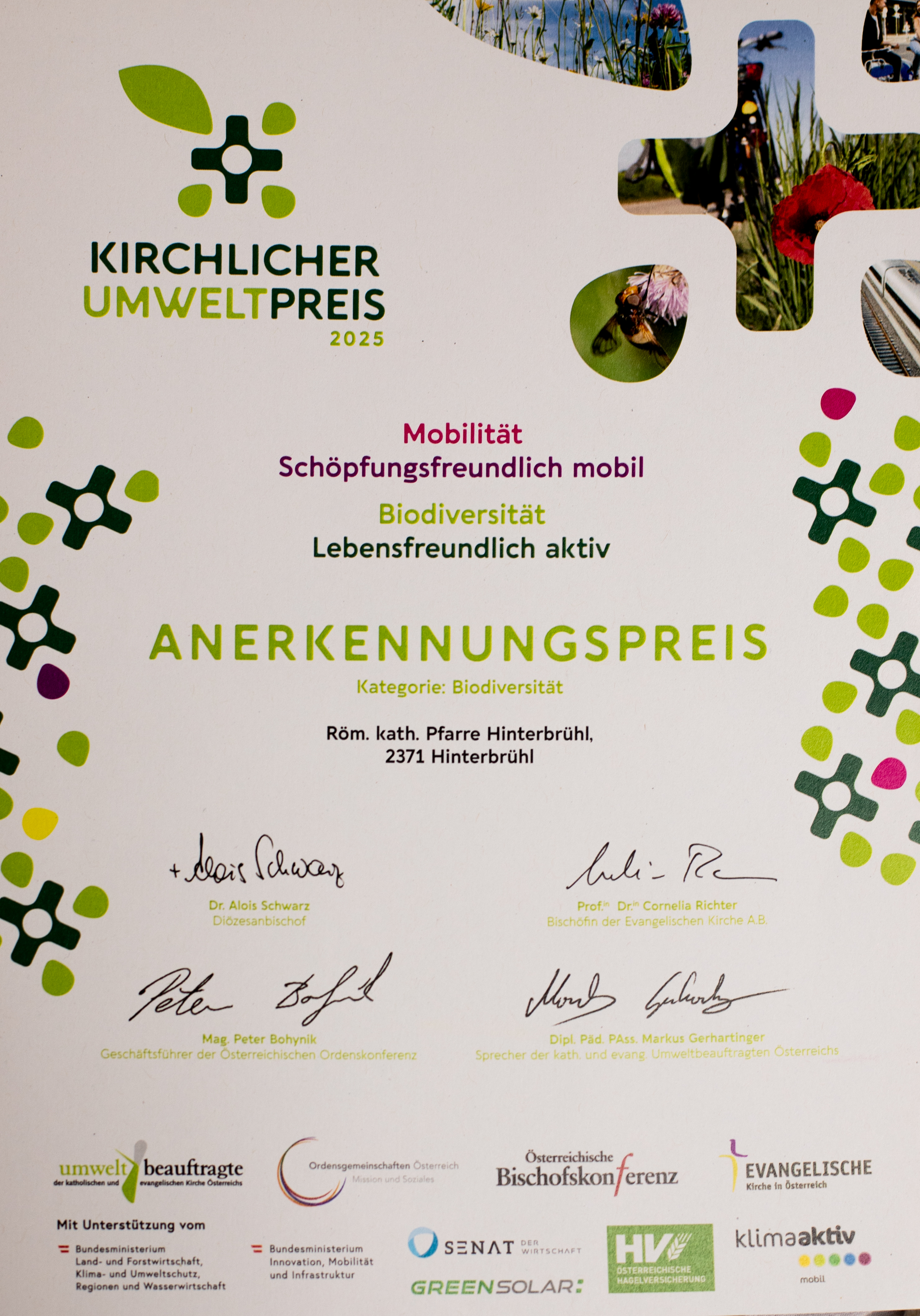 Urkunde Umweltpreis
