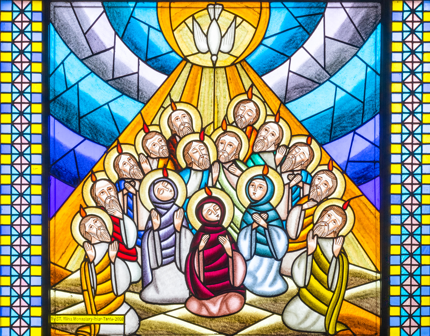 Am 50. Tag nach Ostern (griechisch pentecoste = 50) wird die Sendung des Heiligen Geistes gefeiert. Der Heilige Geist kommt wie Feuerzungen auf die versammelten Jünger herab und sie sind fähig in fremden Sprachen zu reden. Es ist gleichsam die Überwi