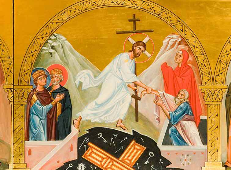 Auferstehungsikone, russ.-orth. Kathedrale, Jesus holt die Toten aus der Unterwelt / Hölle