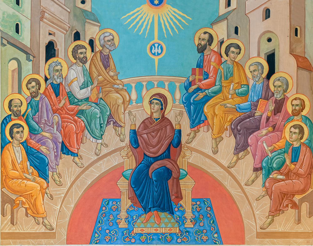 Die 12 Apostel zu Pfingsten empfangen den Heiligen Geist.