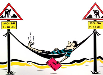 Karikatur zum Thema 'Arbeitsfreier Sonntag', hrsg. v. kf