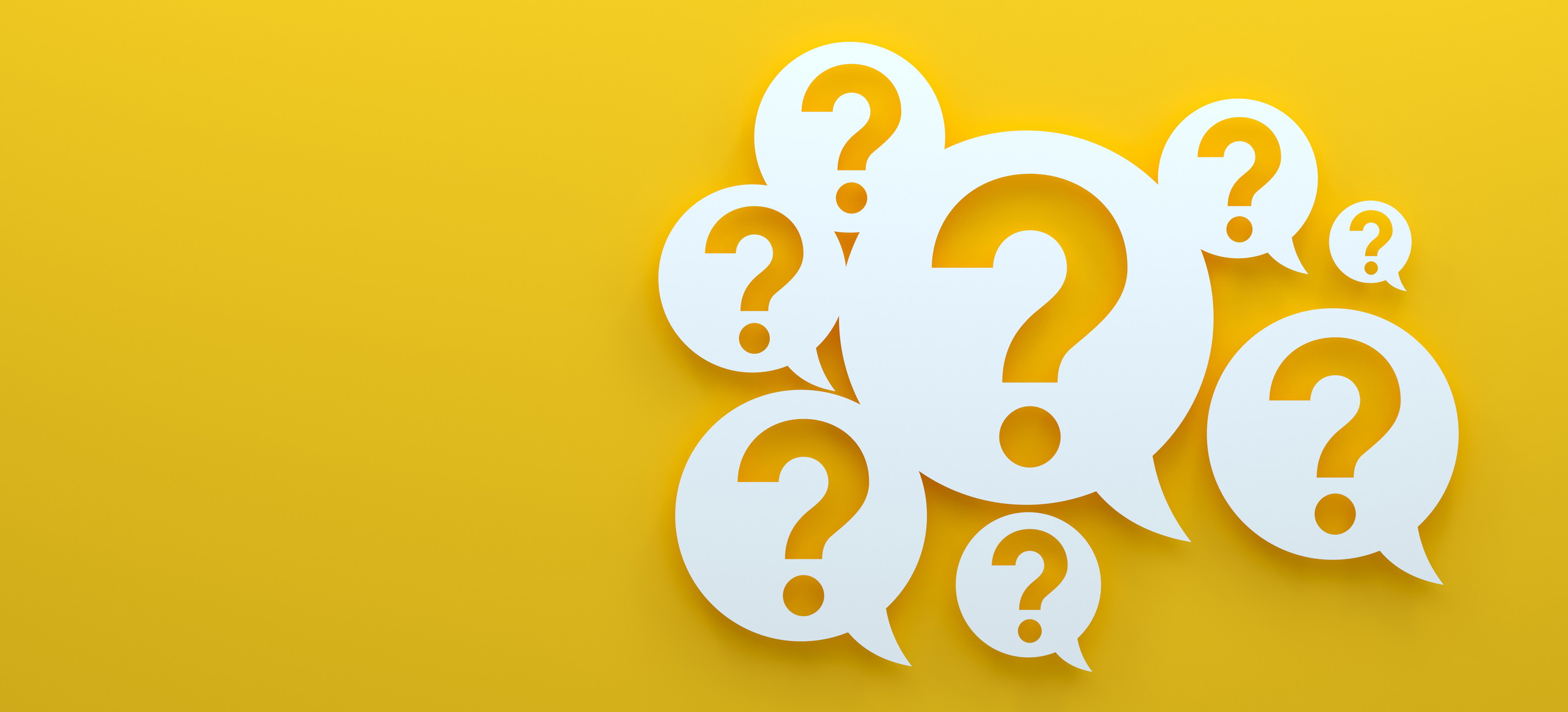 Question marks and yellow background.3d render.