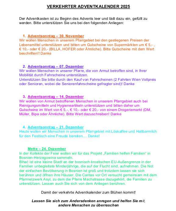 Wochenzettel Seite 2 / Pfarre Machstraße