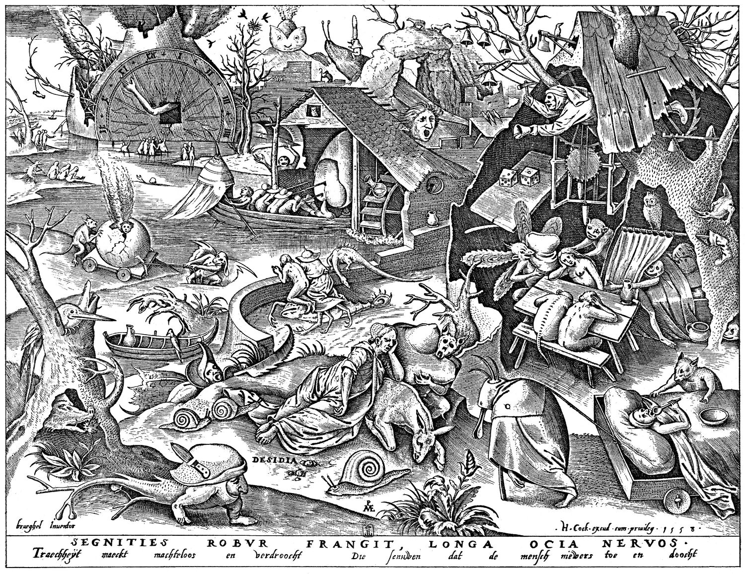 Pieter Bruegel der Ältere / Hieronymus Cock - Kupferstich Todsünde Trägheit