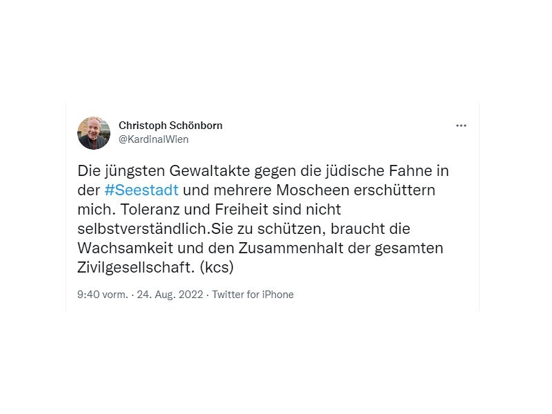 Schönborn verurteilt Angriffe auf jüdische Fahne und Moscheen