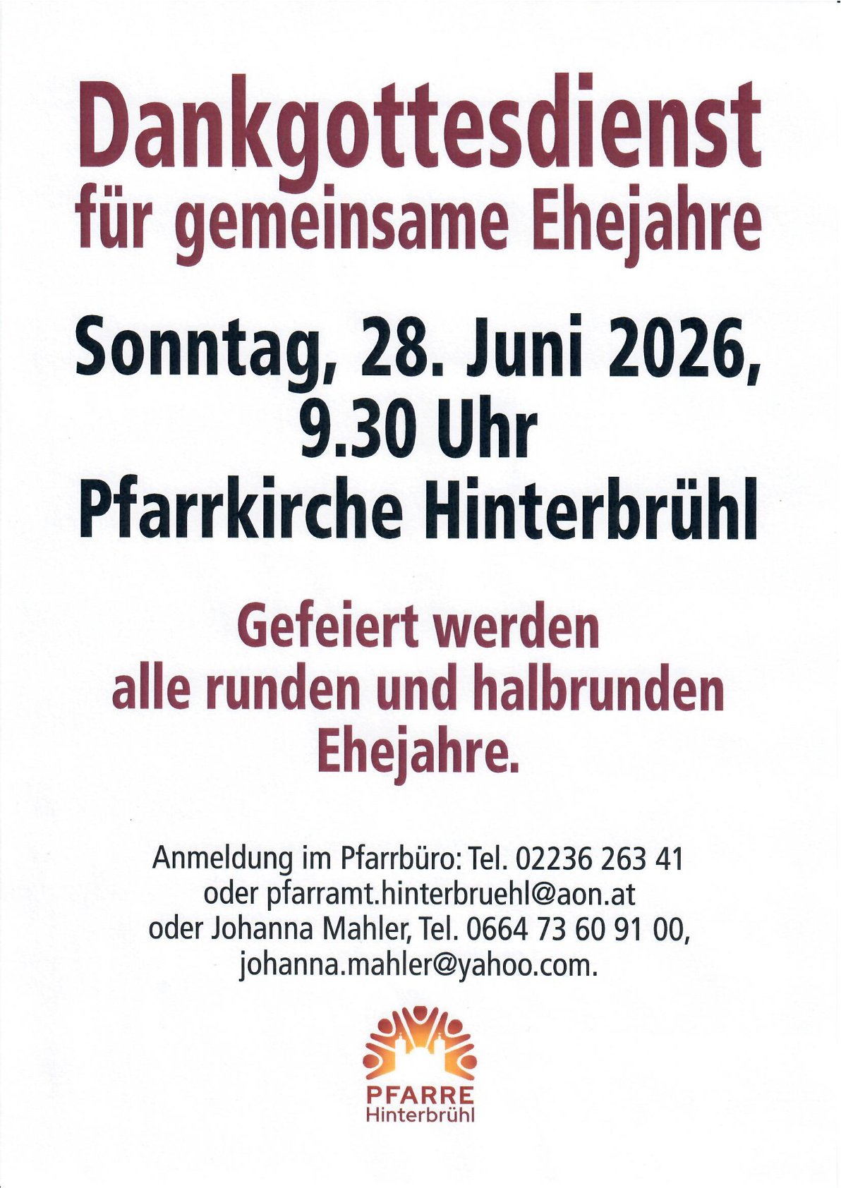 Dankgottesdienst f. gemeinsame Ehejahre