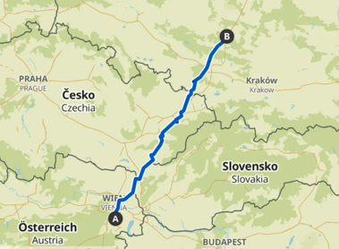 Fahrt (etwa 460km) über das Weinviertel, die Slowakei, Tschechien und Polen 