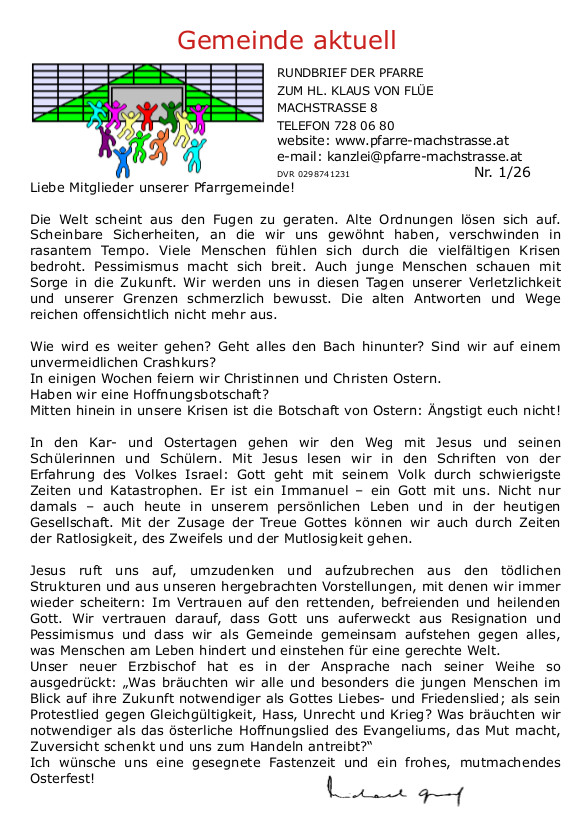 Pfarrblatt Seite 1 / Pfarre Machstraße
