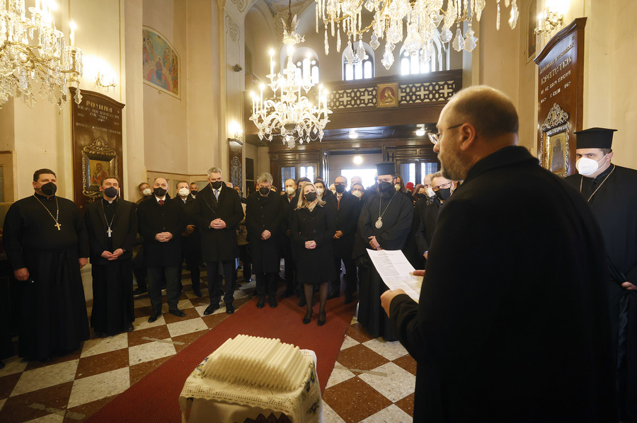Bundesregierung in der griechisch katholischen Kirche St. Barbara. Stilles Gebet für Ukraine. Wien. 03.03.2022, Foto: Dragan Tatic