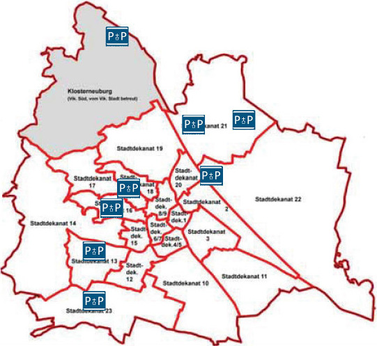 Park+Pray in den Städten Wien und Klosterneuburg