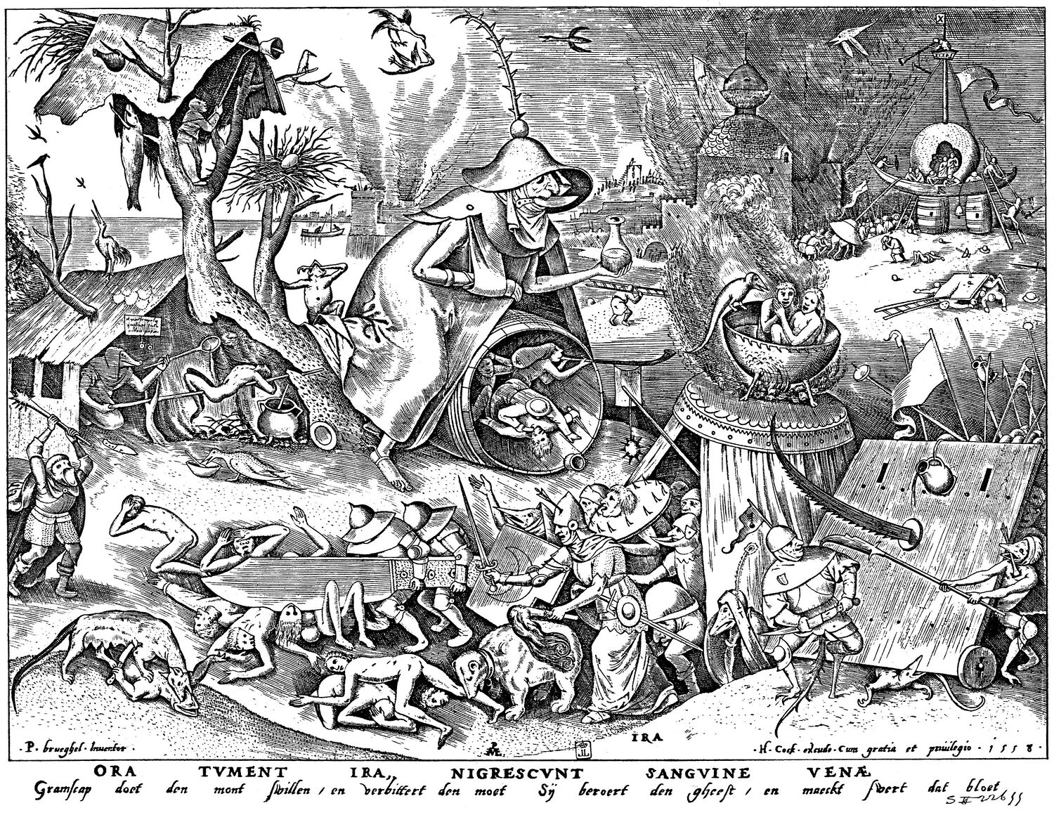 Pieter Bruegel der Ältere / Hieronymus Cock - Kupferstich Todsünde Zorn