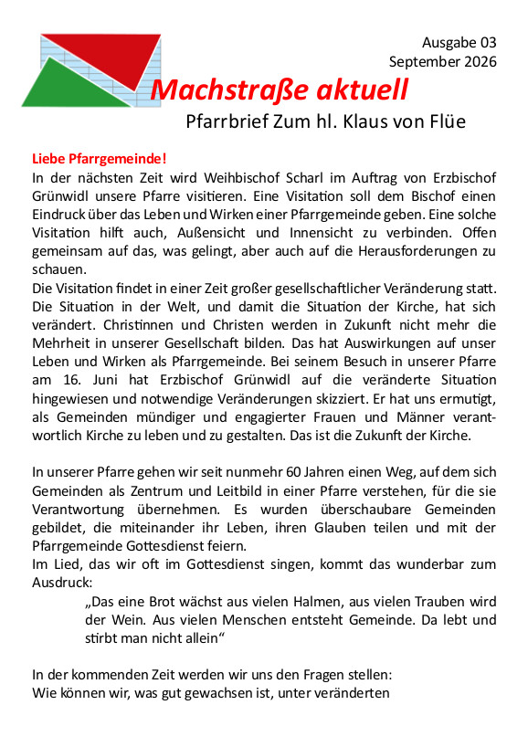 Pfarrblatt Seite 1 / Pfarre Machstraße