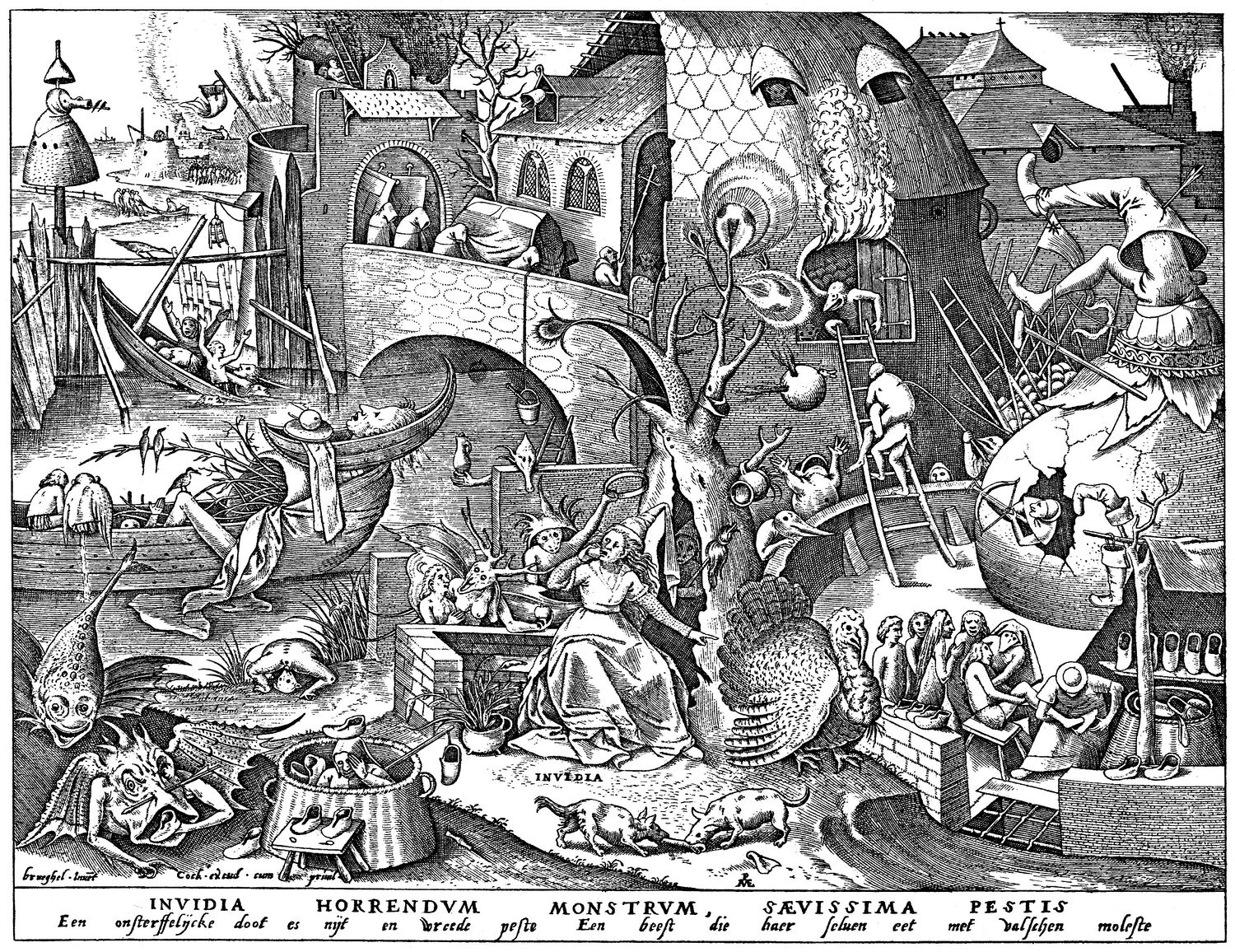 Pieter Bruegel der Ältere / Hieronymus Cock - Kupferstich Todsünde Neid