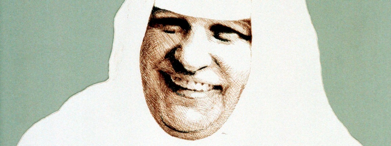 Franz Josef Rupprecht Sr. Restituta in wei§er Krankenschwesterntrachtmit lachendem Gesicht (nach einem Foto)Herbert Mayer 1998Tusche auf Zeichenkarton, 43 x 50 cmSFCC© Foto: Franz Josef Rupprecht GmbH, A-7123 Mšnchhof, Raiffeisenkasse Mšnchhof, Konto.-Nr.: 17.608