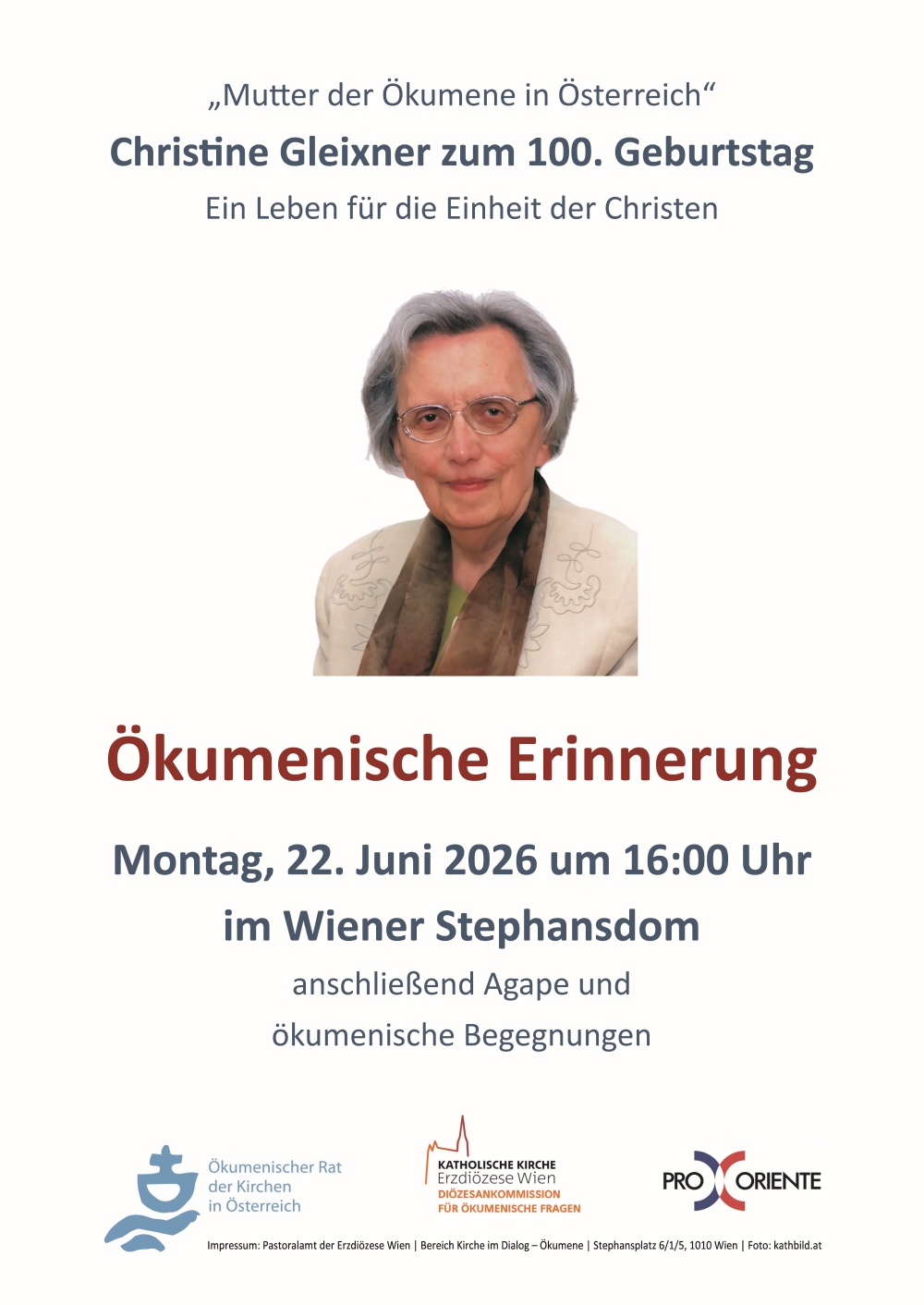 Plakat Gedekgottesdienst Gleixner / Erzdiözese Wien