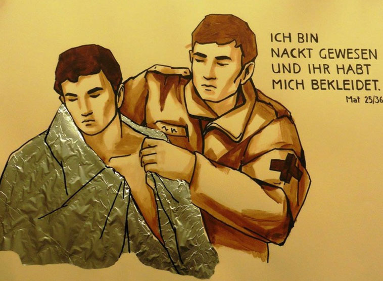 Die Meidlinger Pfarren gestalten ihre Schaukästen mit Plakaten zur Barmherzigkeit.